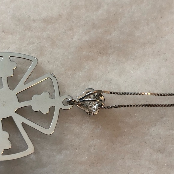 925 Sterling Silver Necklace Chain 19” Big Pendant White CZ Turkish Handmade - Picture 8 of 9